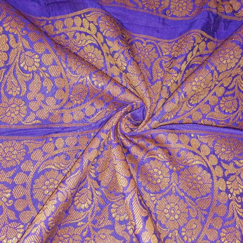 Egg Plant Violet Color Jamawar With Horizontal Golden Floral Work