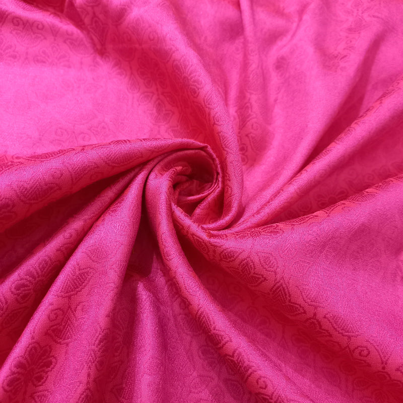 Ruby Pink Color Jamawar Fabric with Golden Borders