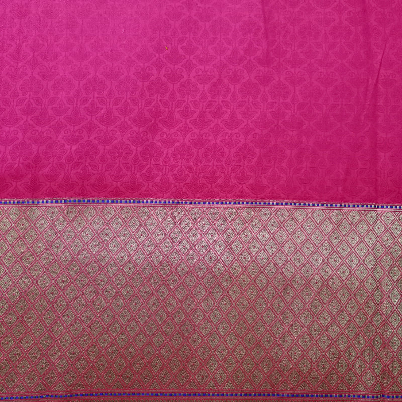 Ruby Pink Color Jamawar Fabric with Golden Borders