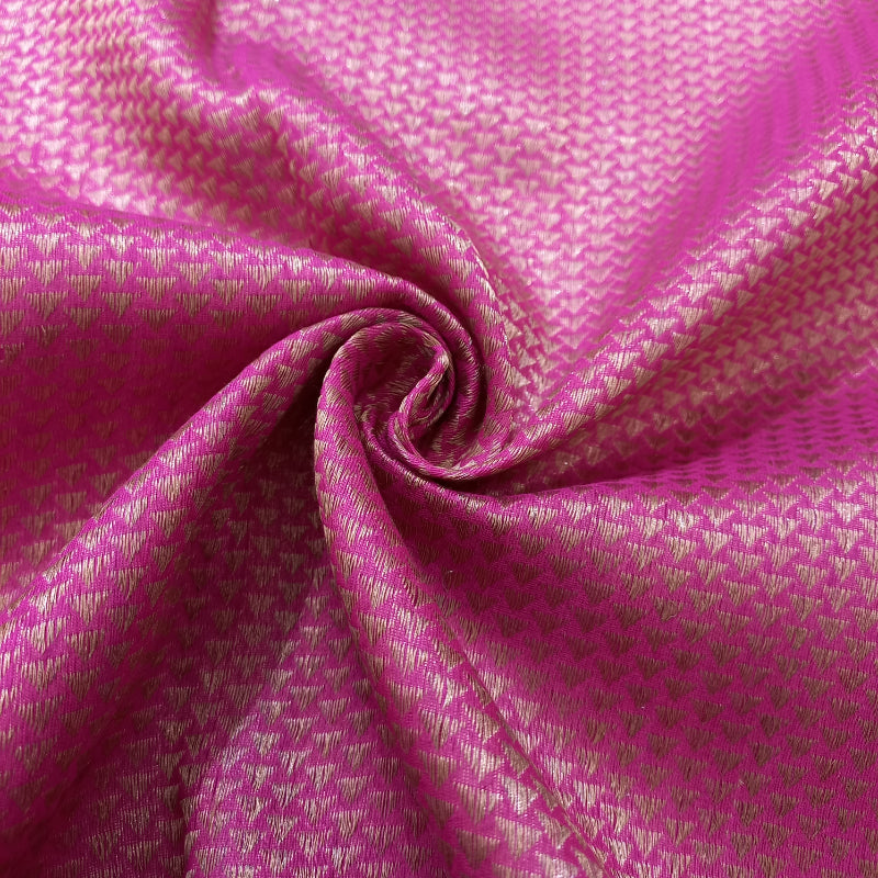 Bright Pink Color Jamawar Fabric With Geometric Golden Work