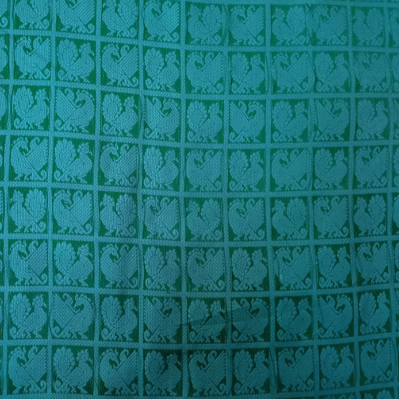 Teal Green Color Jamawar Fabric with Peacock Motifs