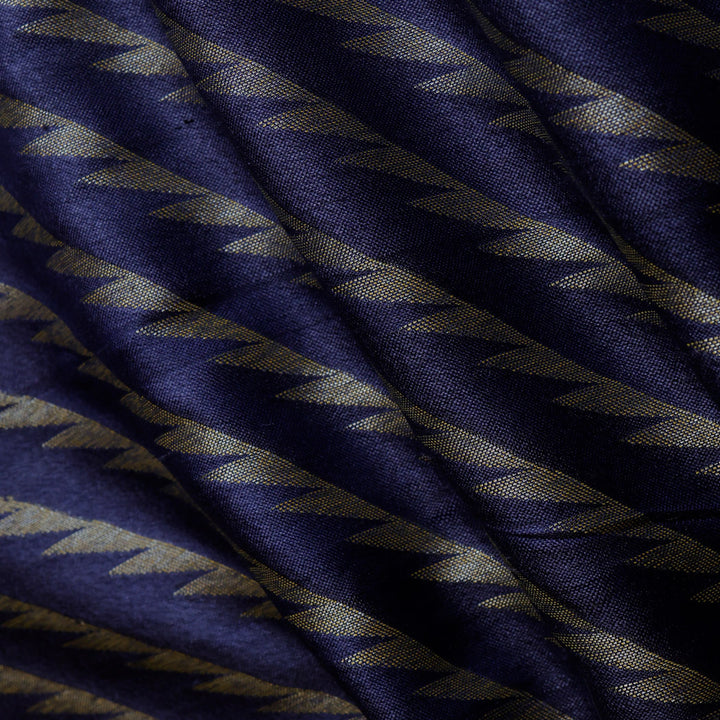 Dark Blue Color Tussar Fabric With Stripes Pattern