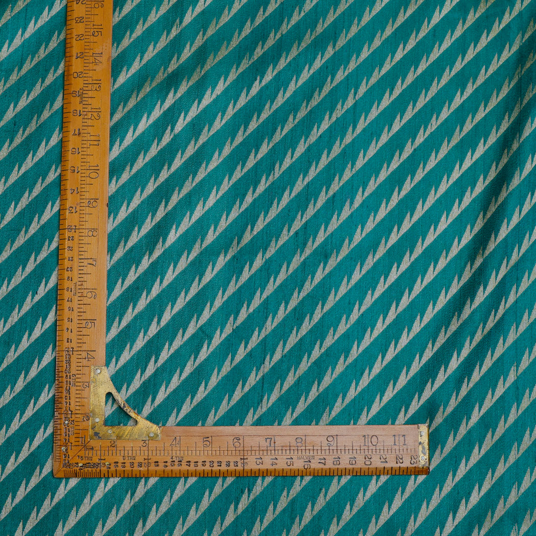 Teal Green Color Tussar Fabric With Stripes Pattern