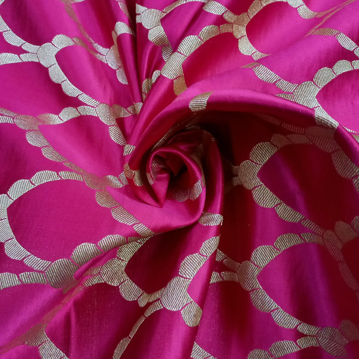 Hot Pink Color Floral Designed Brocade Fabric