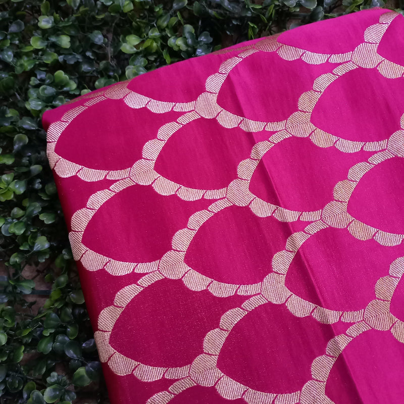 Hot Pink Color Floral Designed Brocade Fabric