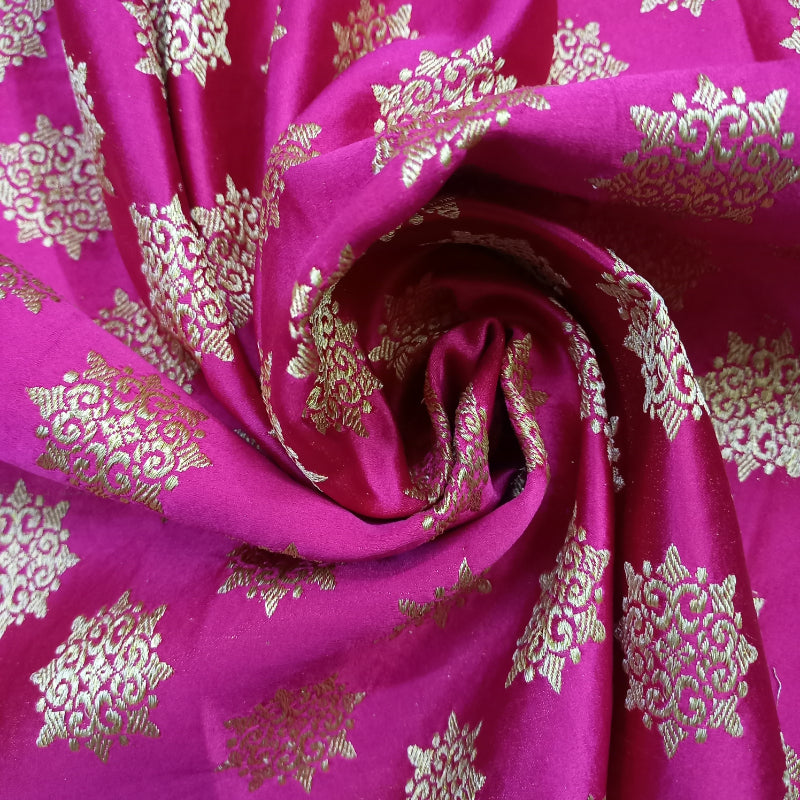 Deep Rani Pink Color Mushroom Silk Fabric  With Floral Buttas