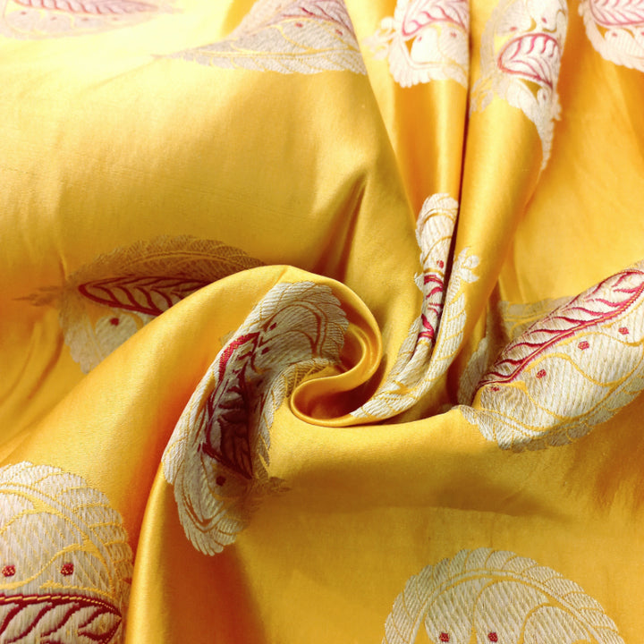 Bright Festive Yellow Gajji Silk Fabric