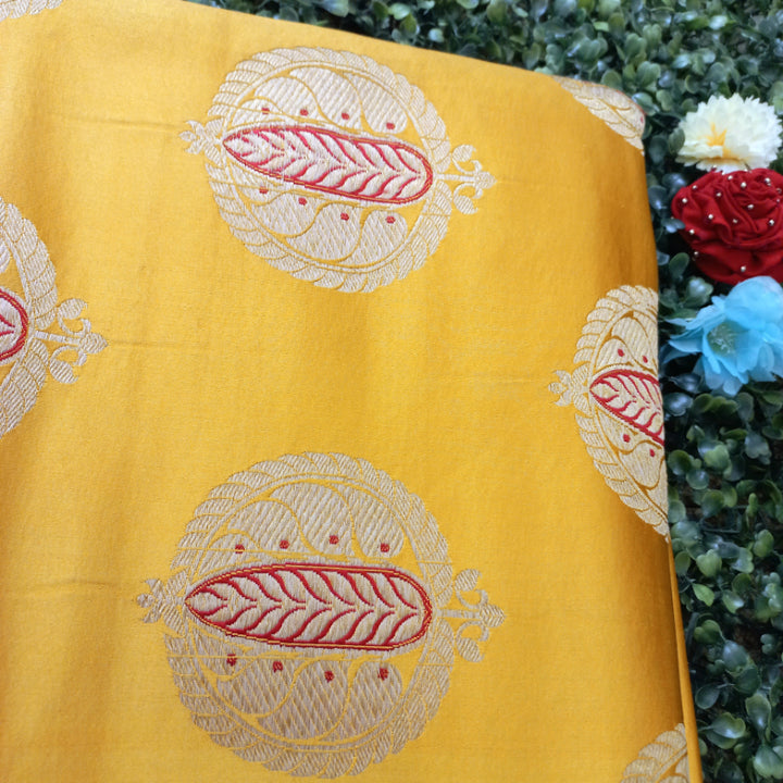 Bright Festive Yellow Gajji Silk Fabric