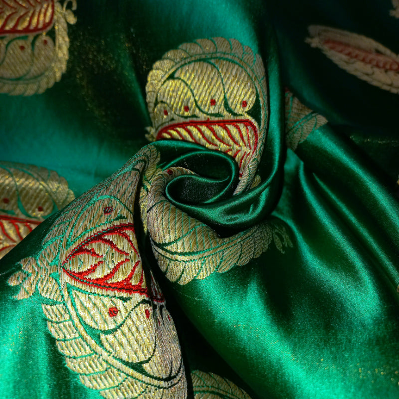 Krishna Green Gajji Silk Fabric