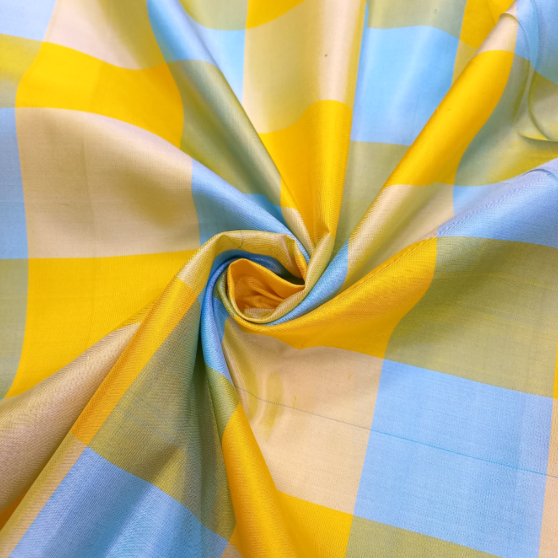 Shades Of Blue And Yellow Kanjivaram Pattu Fabric