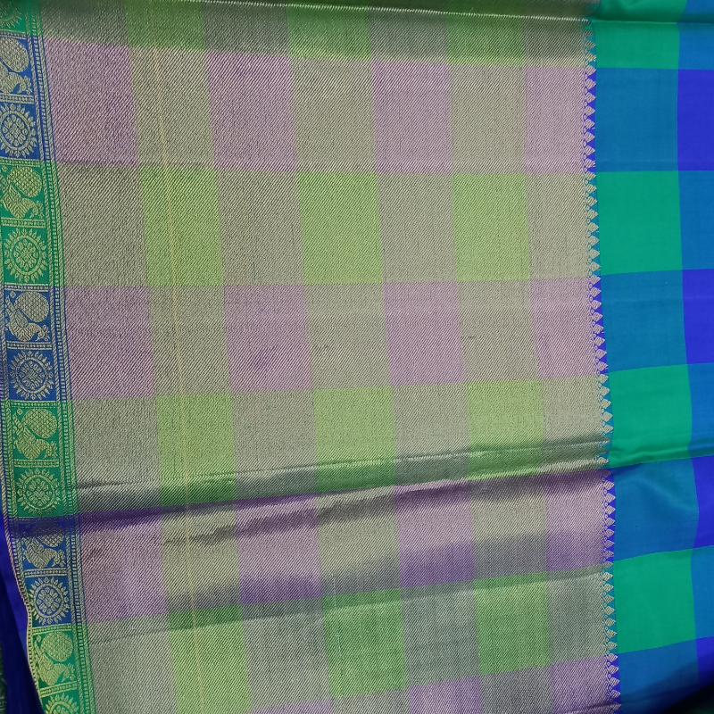 Shades Of Blue And Green Kanjivaram Pattu Fabric