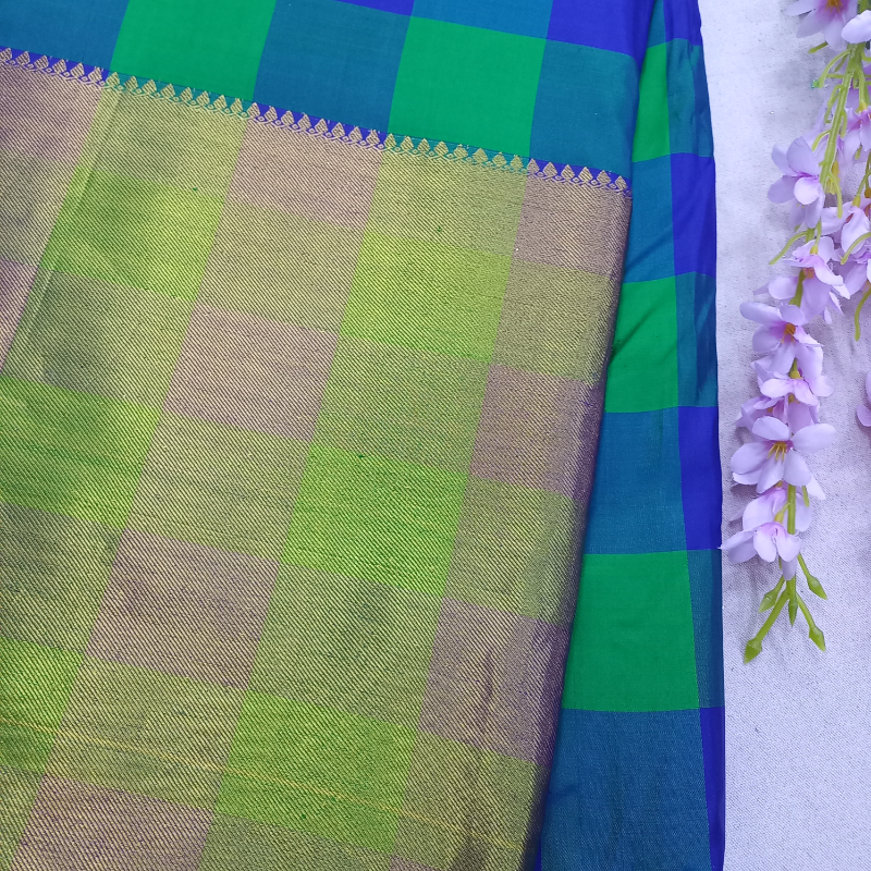 Shades Of Blue And Green Kanjivaram Pattu Fabric