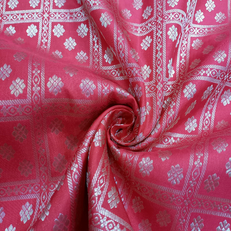 Red Kanjivaram Pattu Fabric With Floral Motifs