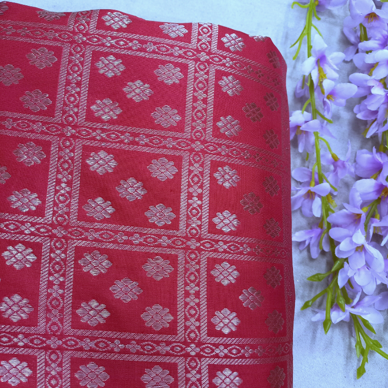 Red Kanjivaram Pattu Fabric With Floral Motifs