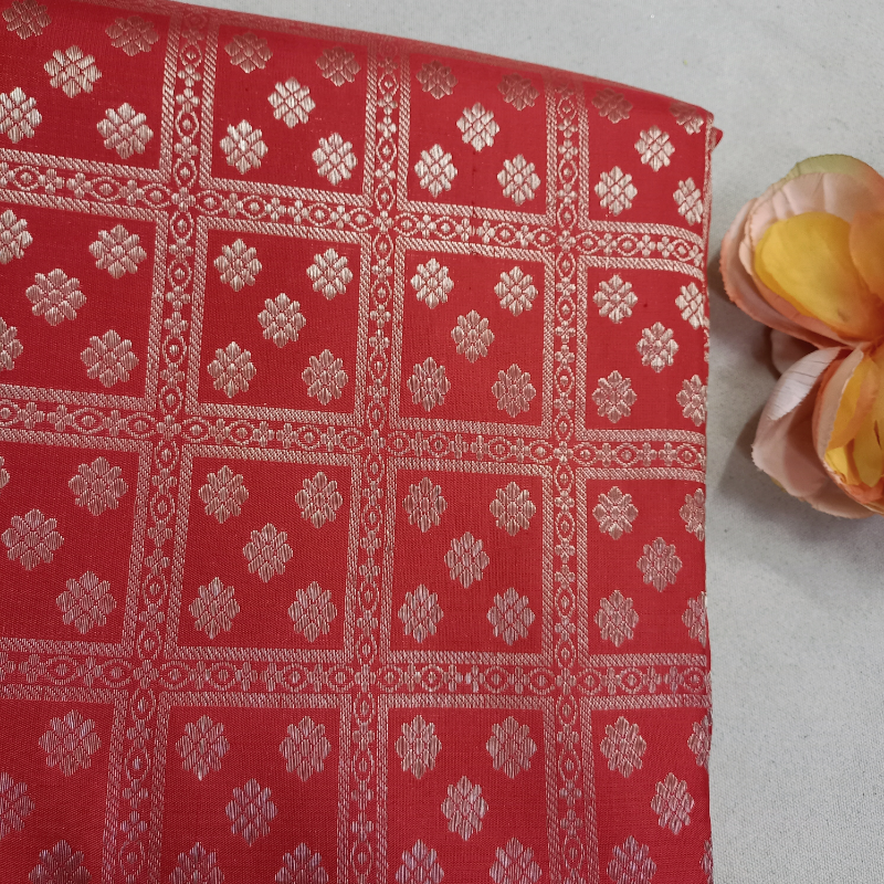 Red Kanjivaram Pattu Fabric With Floral Motifs