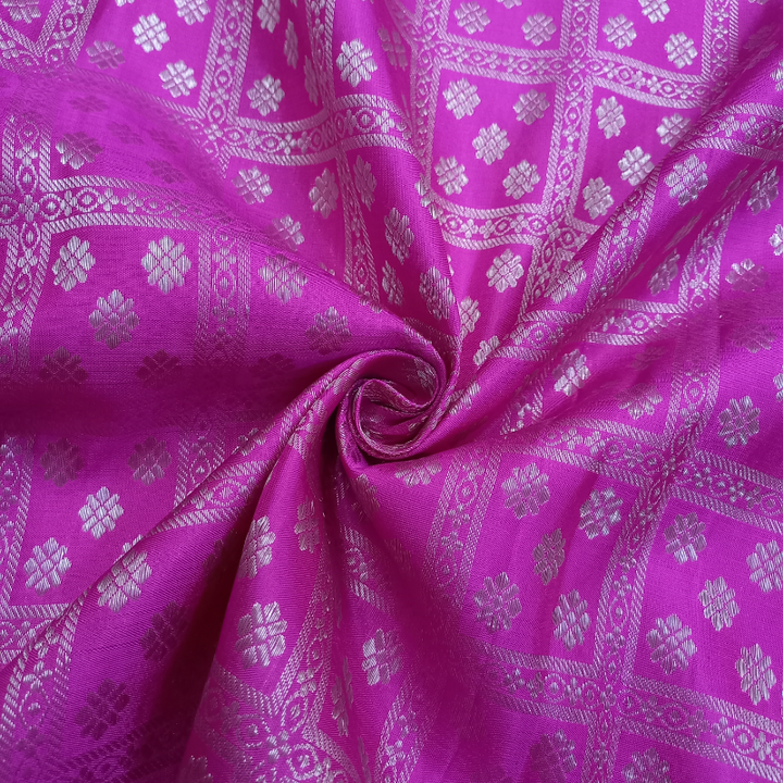 Rani Pink Kanjivaram Pattu Fabric With Floral Motifs