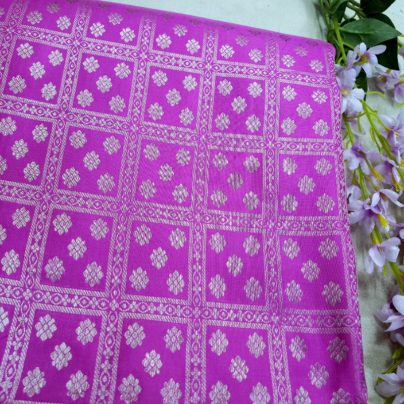 Rani Pink Kanjivaram Pattu Fabric With Floral Motifs