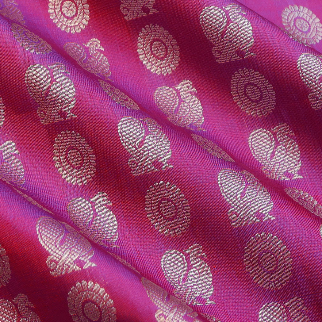 Rani Pink Color Silk Fabric With Floral And Mayil Buttis