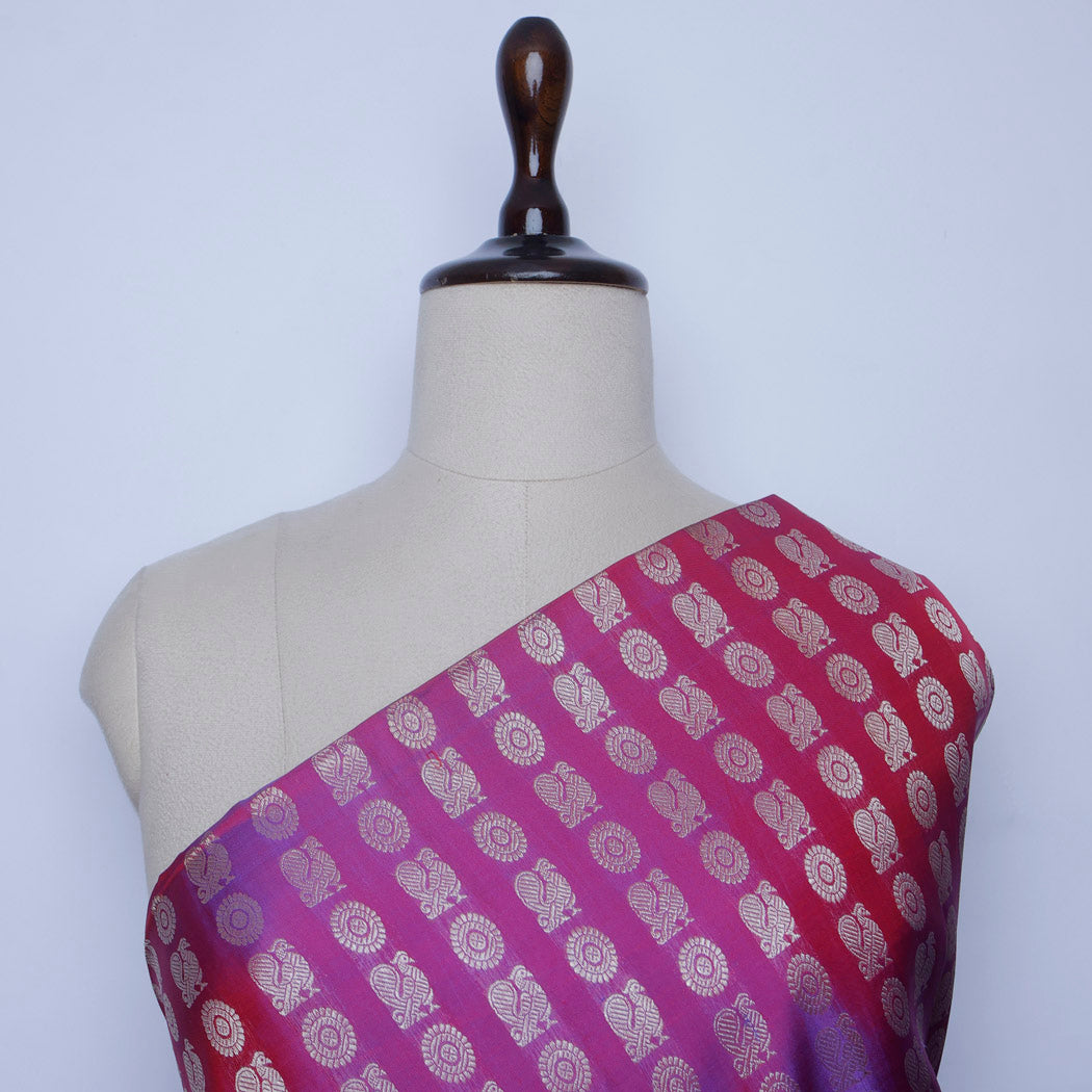 Rani Pink Color Silk Fabric With Floral And Mayil Buttis