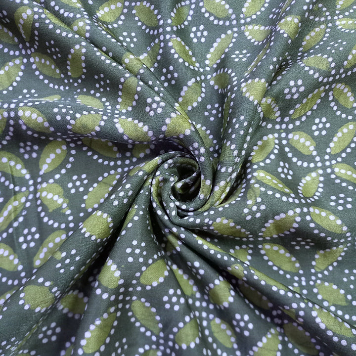 Sea Weed Green Color Printed Cotton Satin Fabric