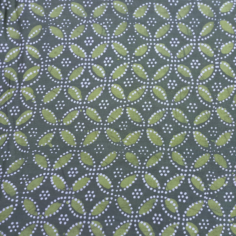 Sea Weed Green Color Printed Cotton Satin Fabric