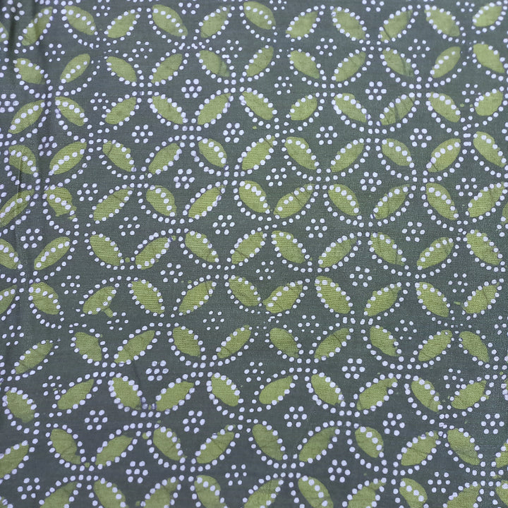 Sea Weed Green Color Printed Cotton Satin Fabric