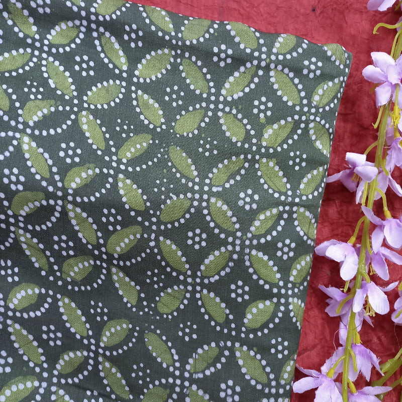 Sea Weed Green Color Printed Cotton Satin Fabric