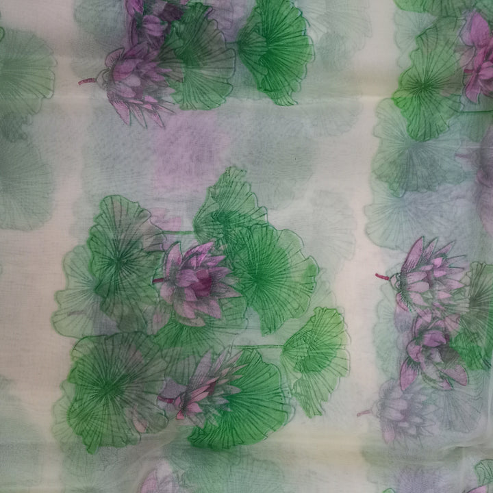 Off-White Floral Printed Organza Fabric
