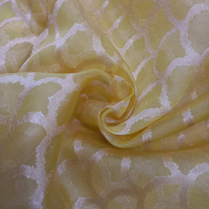 Lemon Yellow Colour Organza Handloom Fabric