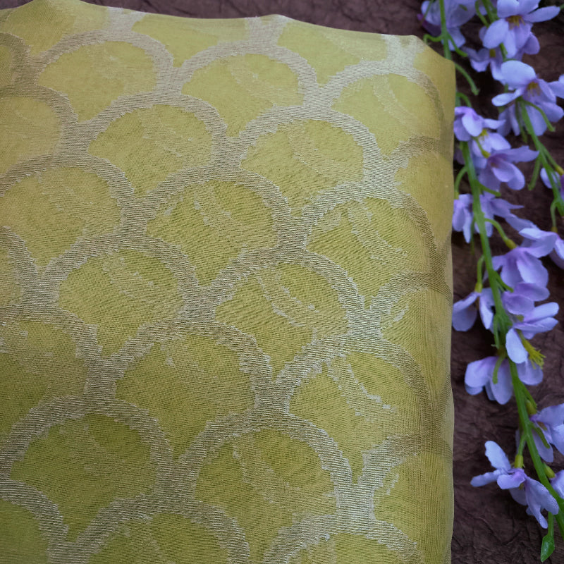 Lemon Yellow Colour Organza Handloom Fabric