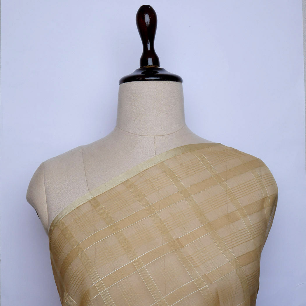 Moss Green Color Organza Fabric With Checks Pattern