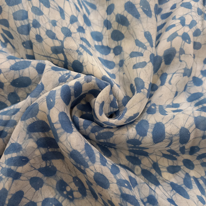 Off-White Color Printed Silk Fabric
