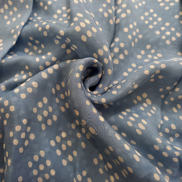 Blueish Gray Color Printed Silk Fabric