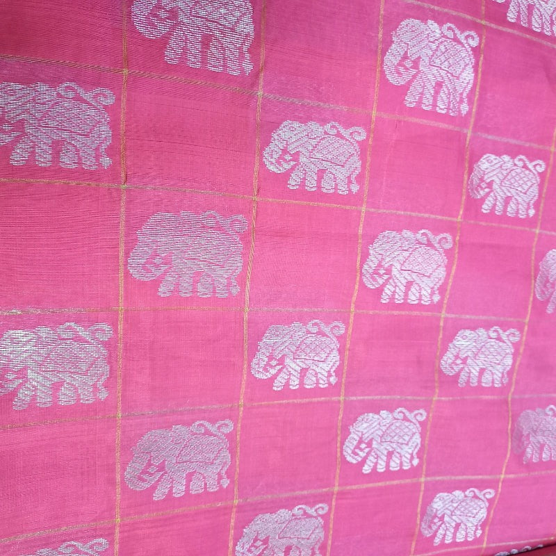 Onion Pink Colour Silk Fabric With Elephant Buttas