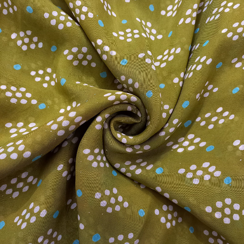 Olive Green Color Printed Silk Fabric