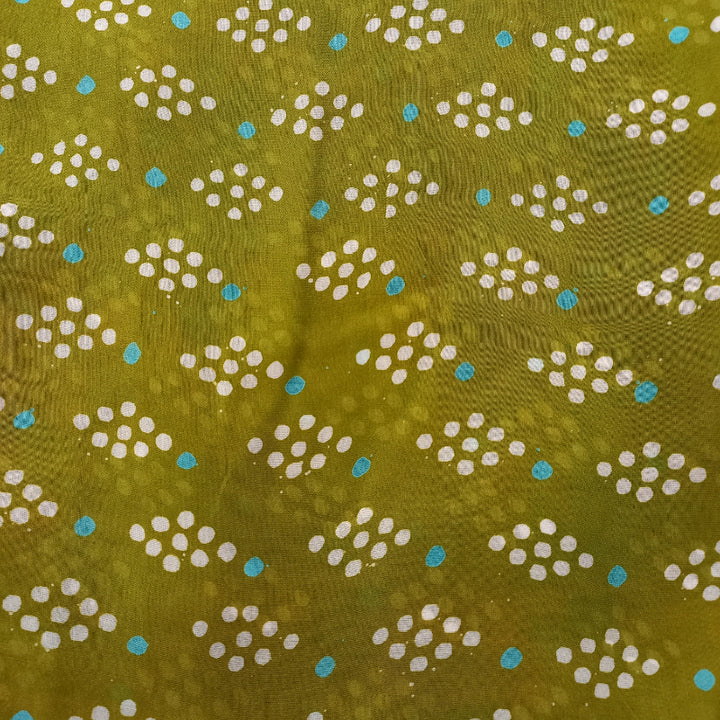 Olive Green Color Printed Silk Fabric
