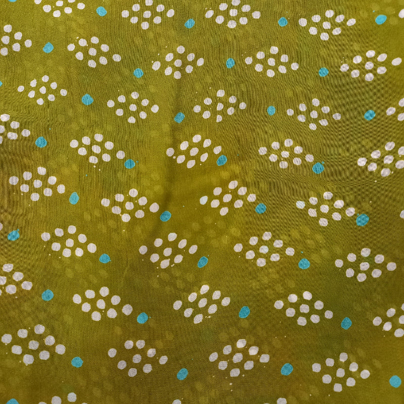 Olive Green Color Printed Silk Fabric