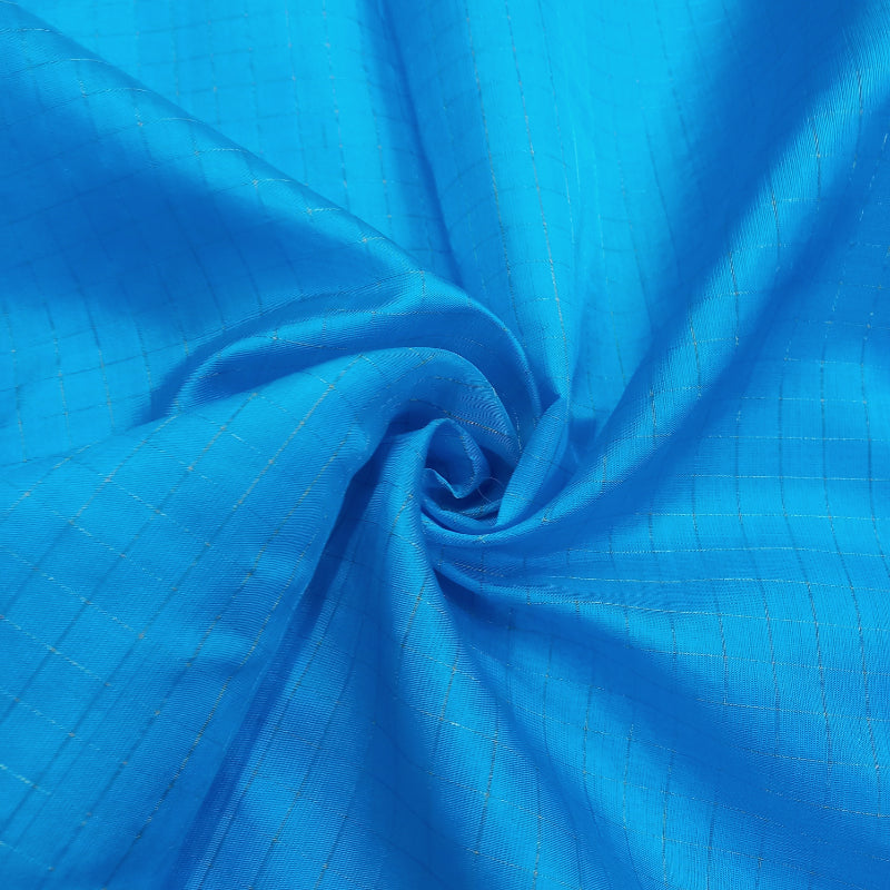 True Blue Colour Checked Silk Fabric