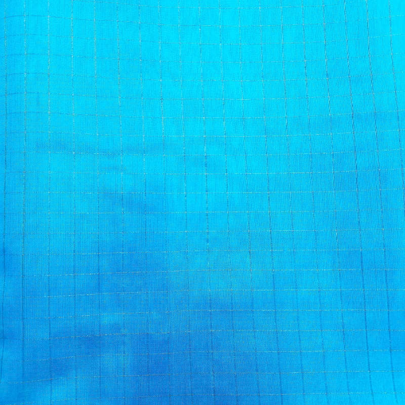 True Blue Colour Checked Silk Fabric