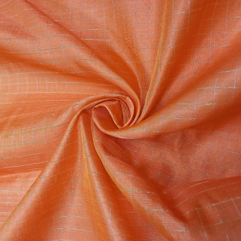 Orange Colour Checked Silk Fabric