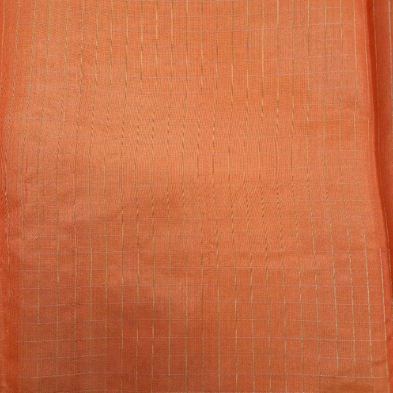 Orange Colour Checked Silk Fabric