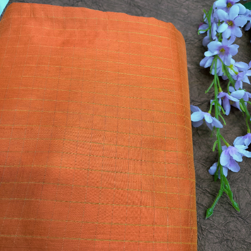 Orange Colour Checked Silk Fabric