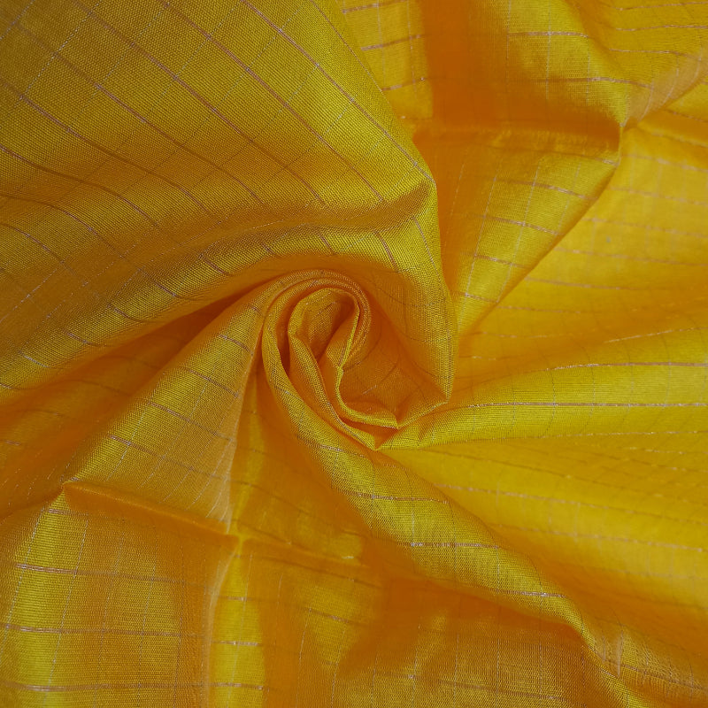 Butterscotch Yellow Colour Checked Silk Fabric