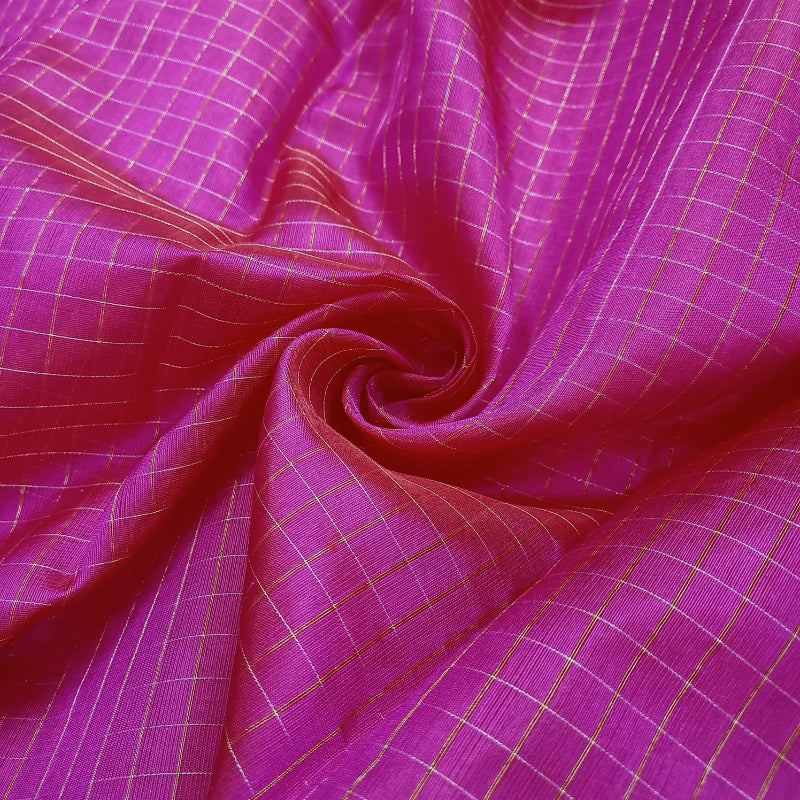 Magenta Pink Colour Checked Silk Fabric