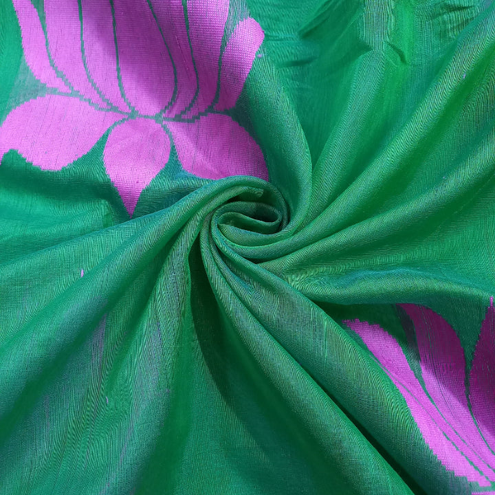 Green Color Chanderi  Fabric With Lotus Motifs