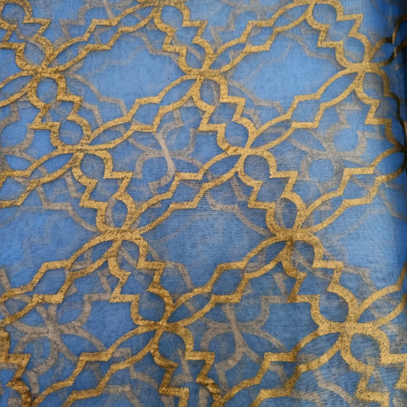 Blue Foil Printed Organza Fabric