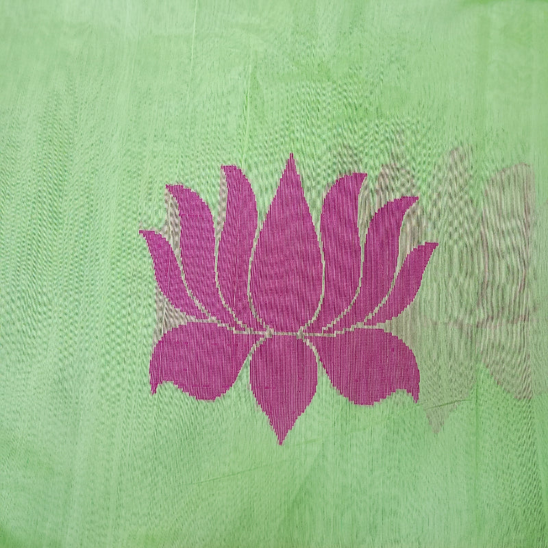 Light Lawn Green Color Chanderi Fabric With Lotus Motifs