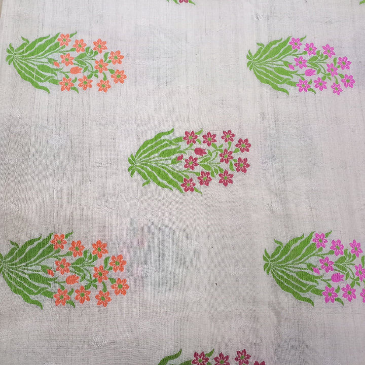 Beige Colour Tussar Fabric With Floral Motif