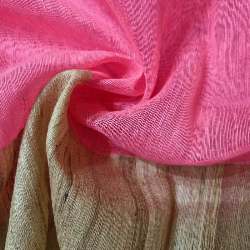 Bubblegum Pink Colour Plain Matka Silk Fabric With Geecha Border