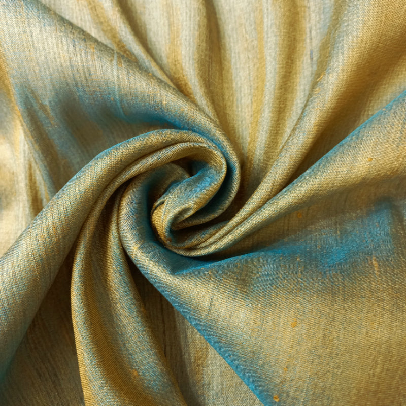 Gold And Blue Tussar Silk Fabric